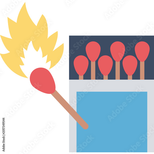 Matchbox Icon on Circular Background, Fire Ignition Flat Vector Illustration