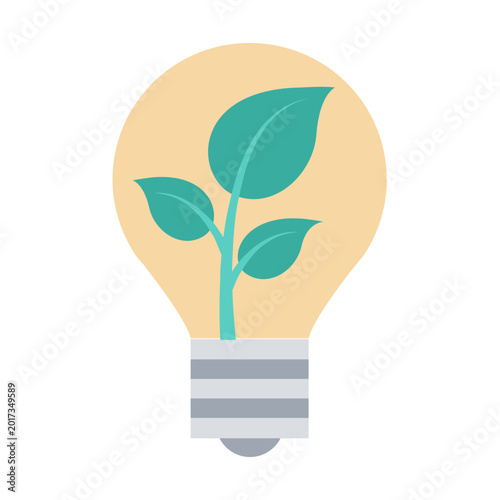 Eco Light Bulb Icon on Circular Background, Green Energy Flat Vector Illustration