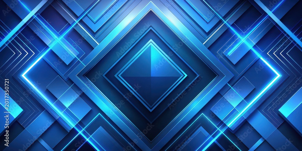 Fototapeta premium Abstract Blue Geometric Shapes with Glowing Lines and Overlapping Layers