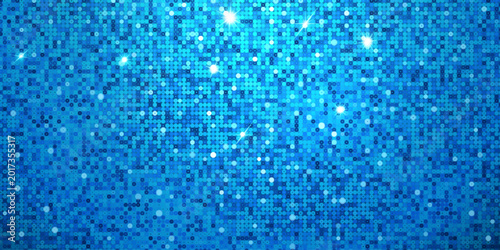 Canvastavla Vector background of shimmering blue sequins with varying shades of azure and cyan, accented by bright star-shaped glints