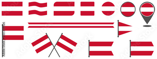 Tableau sur toile Vector set of austria flag with variations of flagpoles, ribbons and banners