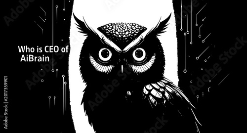 Quadro em tela Wise owl with circuit patterns owl head spirit animal black and whi