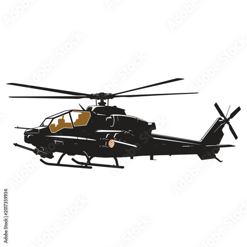 Принти на полотні Black silhouette of a military attack helicopter