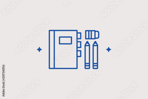 Foto Hardcover book with pencils and an eraser icon for traditional learning and writing