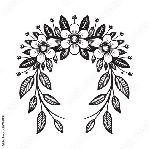 sweden midsummer flower crown woodcut vector illustration engraved line art

