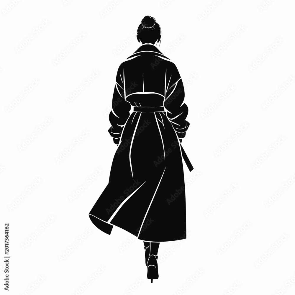 Obraz premium Minimalist silhouette of a stylish woman walking in a trench coat.