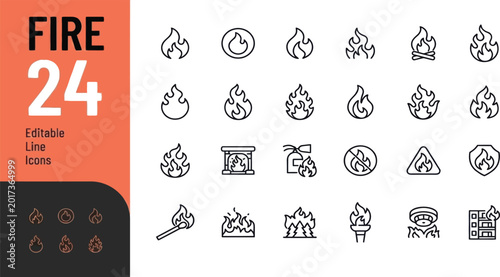 Canvastavla Set of twenty four fire line icons for web and design Vector