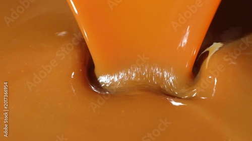 Caramel Sauce Flow Macro, Sweet Dessert Topping