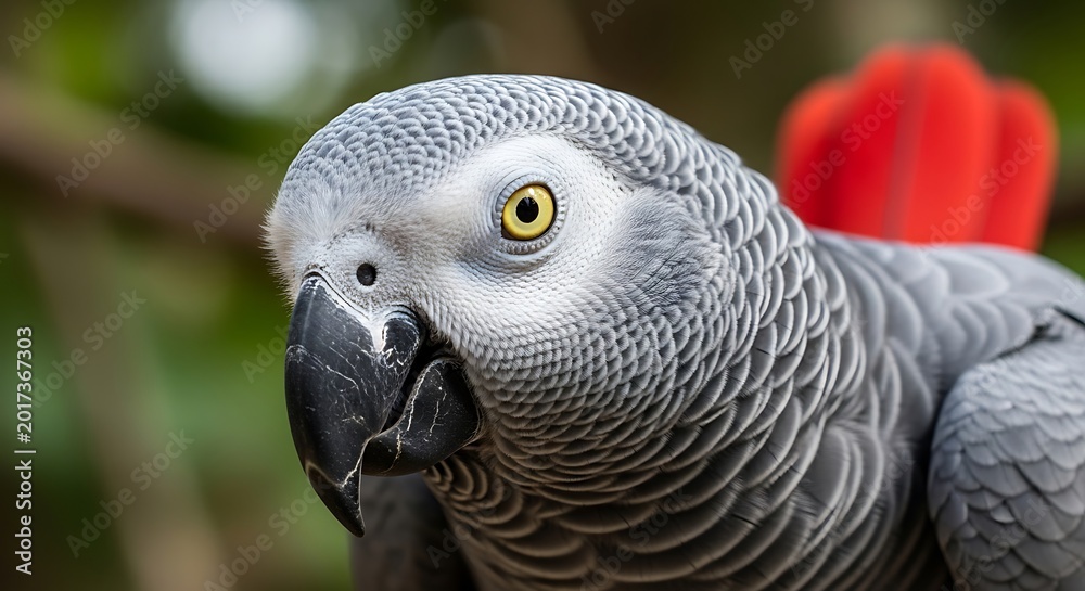 Obraz premium Close up of a vibrant african grey parrot with striking plumage and eye detail