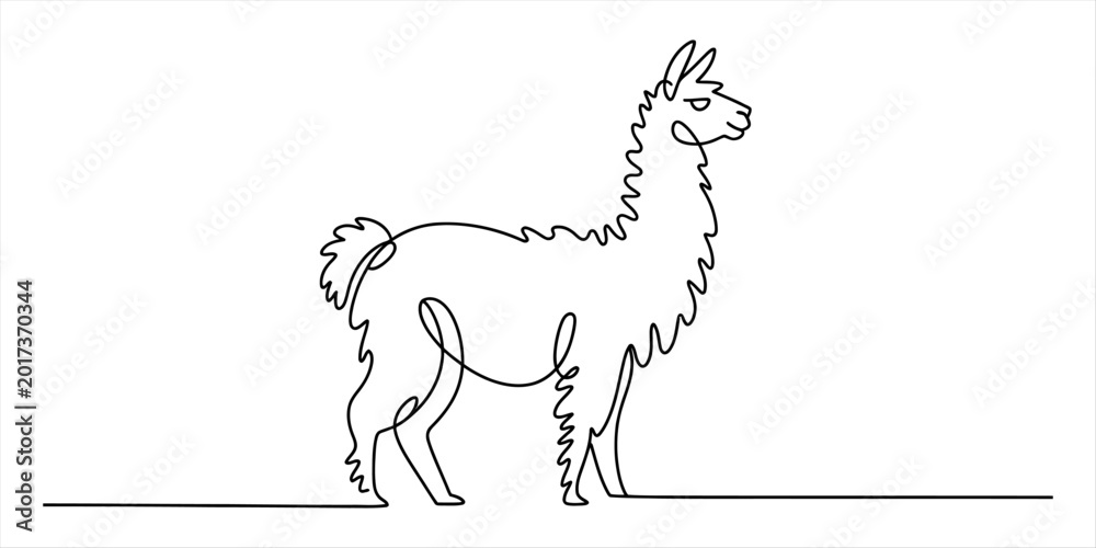 Fototapeta premium Continuous single line drawing of a cute llama standing