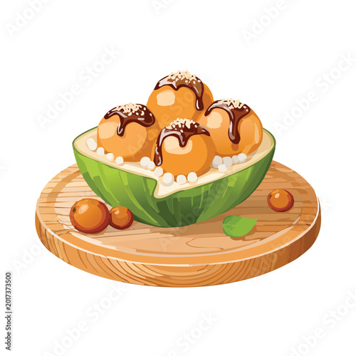 Delicious dessert presentation artistic arrangement of sweet spheres on wooden platter