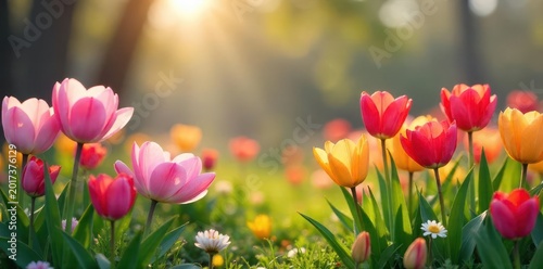 Blooming spring flowers in vibrant colors, symbolizing new beginnings and growth in nature , blossom, spring