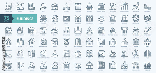 Bild auf Leinwand Building minimal thin line web icon set