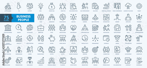 Business people, human resources, office management - thin line web icon set. Outline icons collection. Simple vector illustration.	