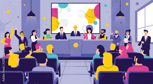 Cuadro en lienzo Professional Business Conference and Corporate Seminar Illustration with Speaker