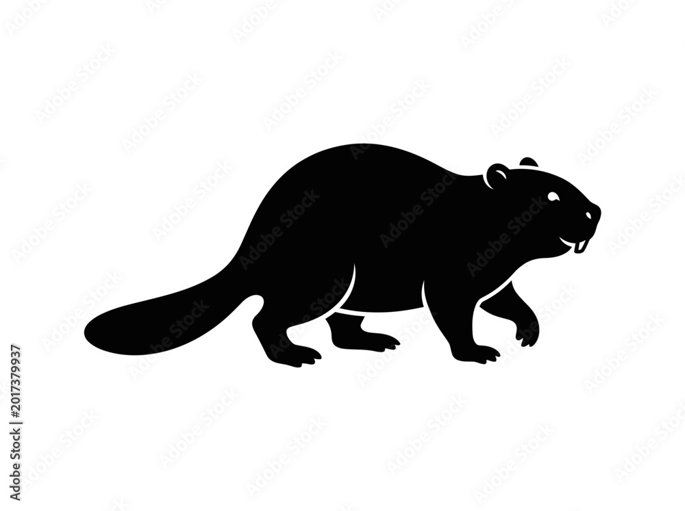 Fototapeta premium Beaver silhouette on a white background black animal profile