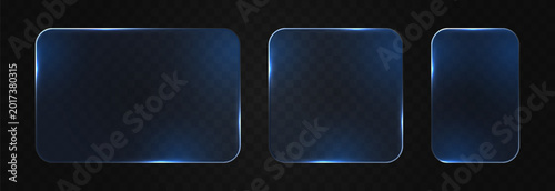 Cuadro en lienzo Set of blue glass frames with glowing borders