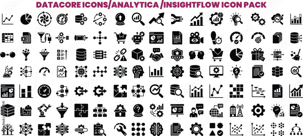Obraz premium Set of black professional data and business analysis icons for corporate software development interface projects Artwork
