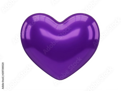 Shiny purple heart shape icon with glossy texture and smooth rounded edges isolated on transparent background