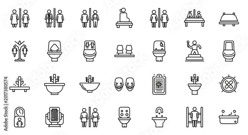 Fotografie Collection of restroom and toilet icons in various styles.