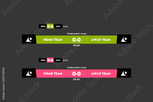 Soccer scoreboard vector set, football match score broadcast graphics and lower third banners