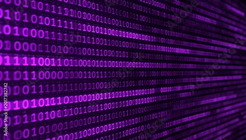 Abstract Purple Digital Binary Code Flowing Data Stream.