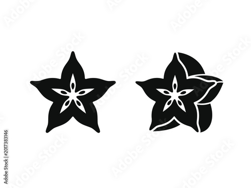 Tableau sur toile Star fruit silhouette on white background carambola tropical fruit shapes