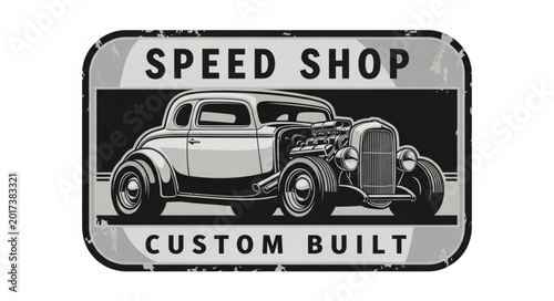 Foto Vintage Speed Shop Custom Built Hot Rod Car Emblem.