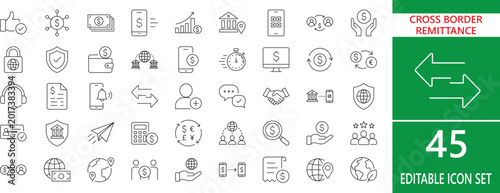 Fotografía Cross border remittance thin line icon set