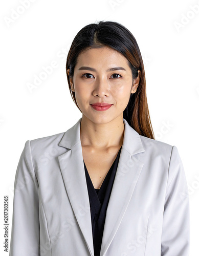 Portrait of only one Woman. White Background.
