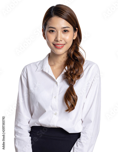 Portrait of only one Woman. White Background.