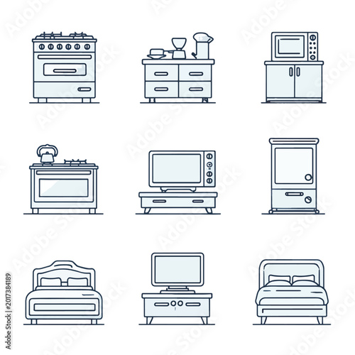 Collection of home furniture icons.
