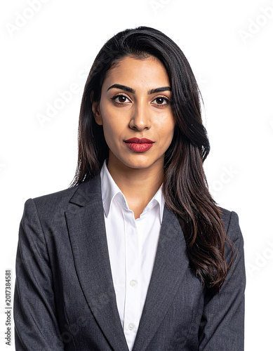 Portrait of only one Woman. White Background.