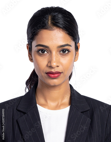 Portrait of only one Woman. White Background.