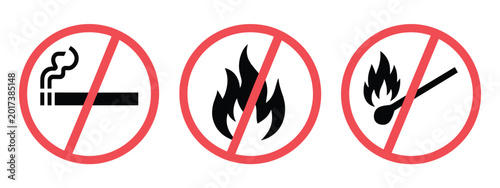 Photography No Fire Zone: Symbolic depiction of safety, with warnings against smoking and fire hazards