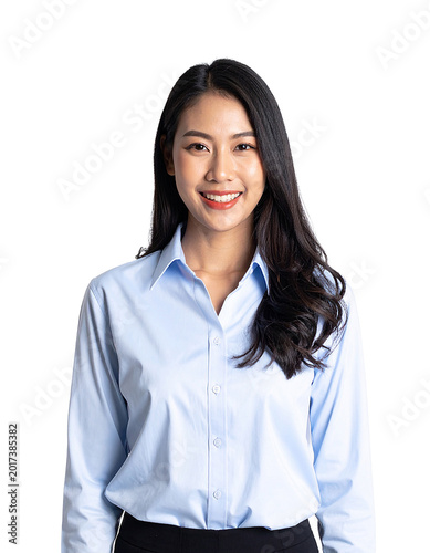 Portrait of only one Woman. White Background.