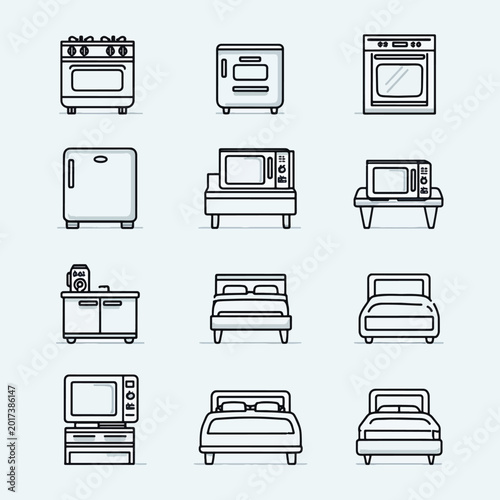 Furniture and household appliances icons.