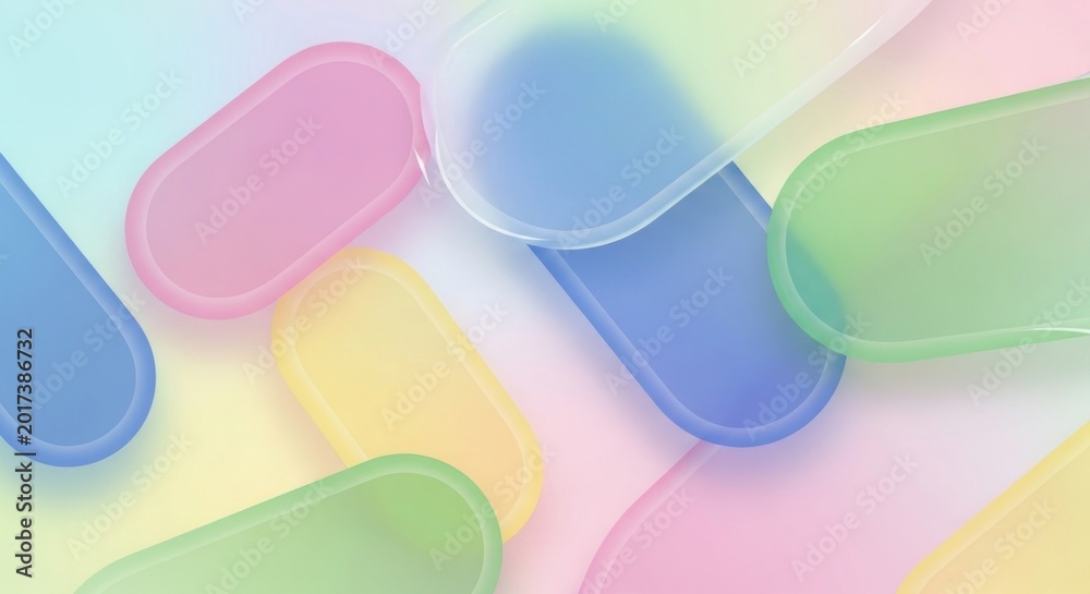 Fototapeta premium Abstract Pastel Colored Pill Shapes Floating on Soft Gradient Background.