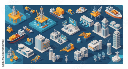 Industrial and construction site isometric illustration.