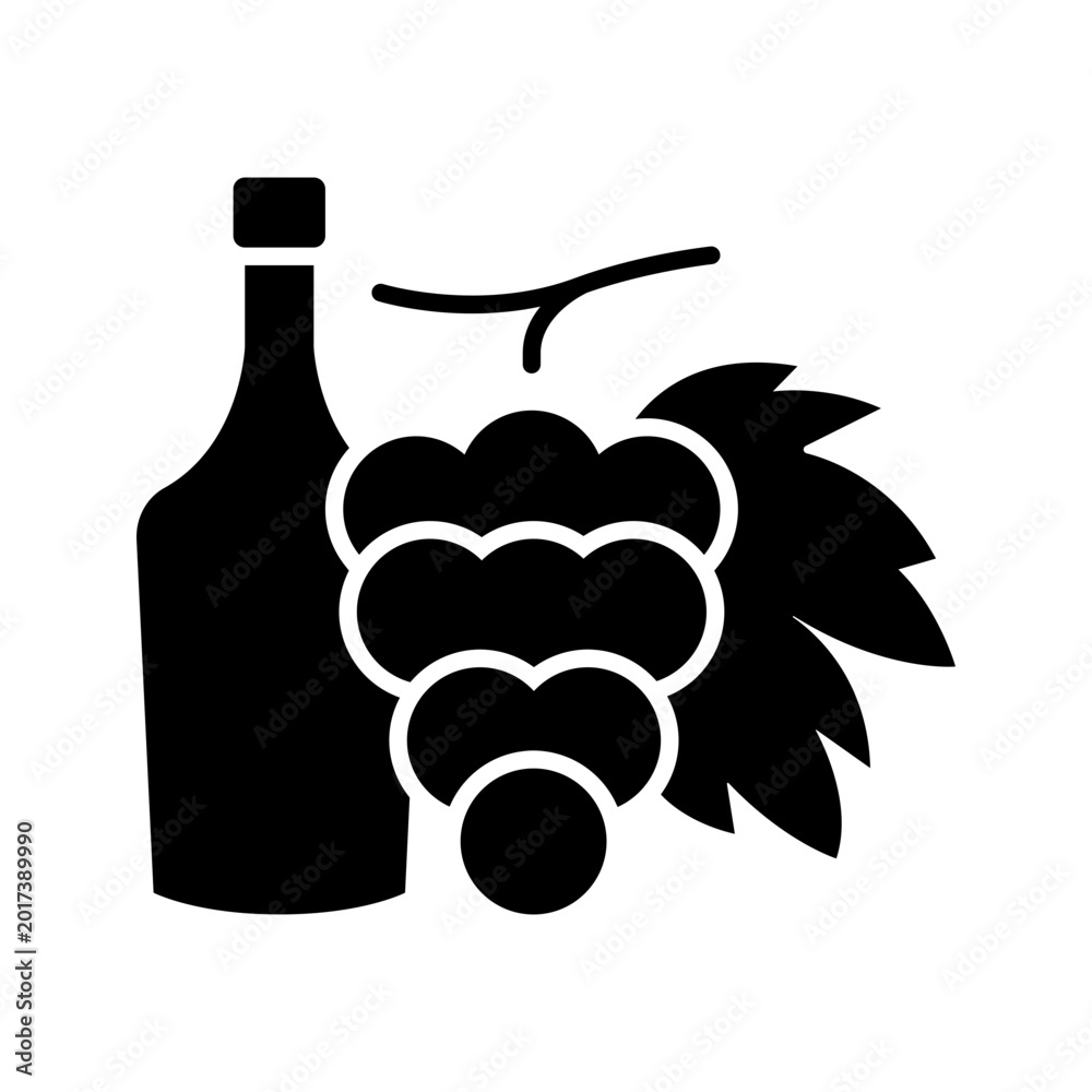 Obraz premium Cognac bottle icon. Food and spirits filled symbol. Black and white.