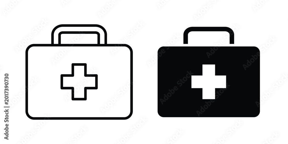 Fototapeta premium First aid kit icon design illustrator set. Icons in line and clipart