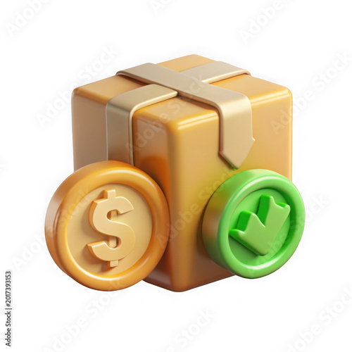 Three dimensional rendering of cardboard boxes with green recycling symbol on white background isolated on a transparent background