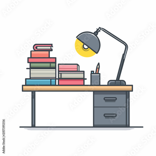 A desk lamp on a table.