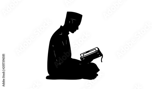 Fotografía Muslim man silhouette sitting and reading the holy book quran illustration
