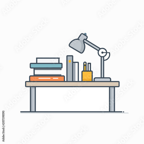 Desk lamp on a table.