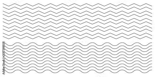 Billede på lærred Wavy lines pattern vector element, wave ripple thin line strokes simple zigzag t
