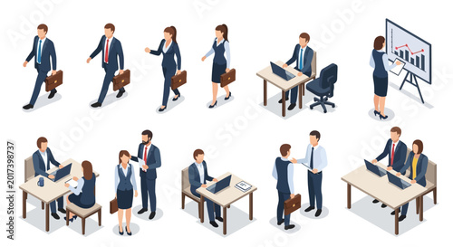Business People Isometric Icons Set.