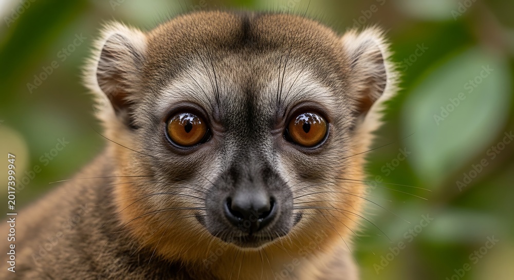 Fototapeta premium Close up portrait of a ring tailed lemur with big eyes and fur