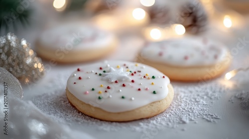 Festive Christmas Sugar Cookies with White Icing and Colorful Sprinkles