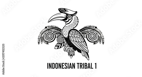 Φωτογραφία Ornate Hornbill Tribal Illustration